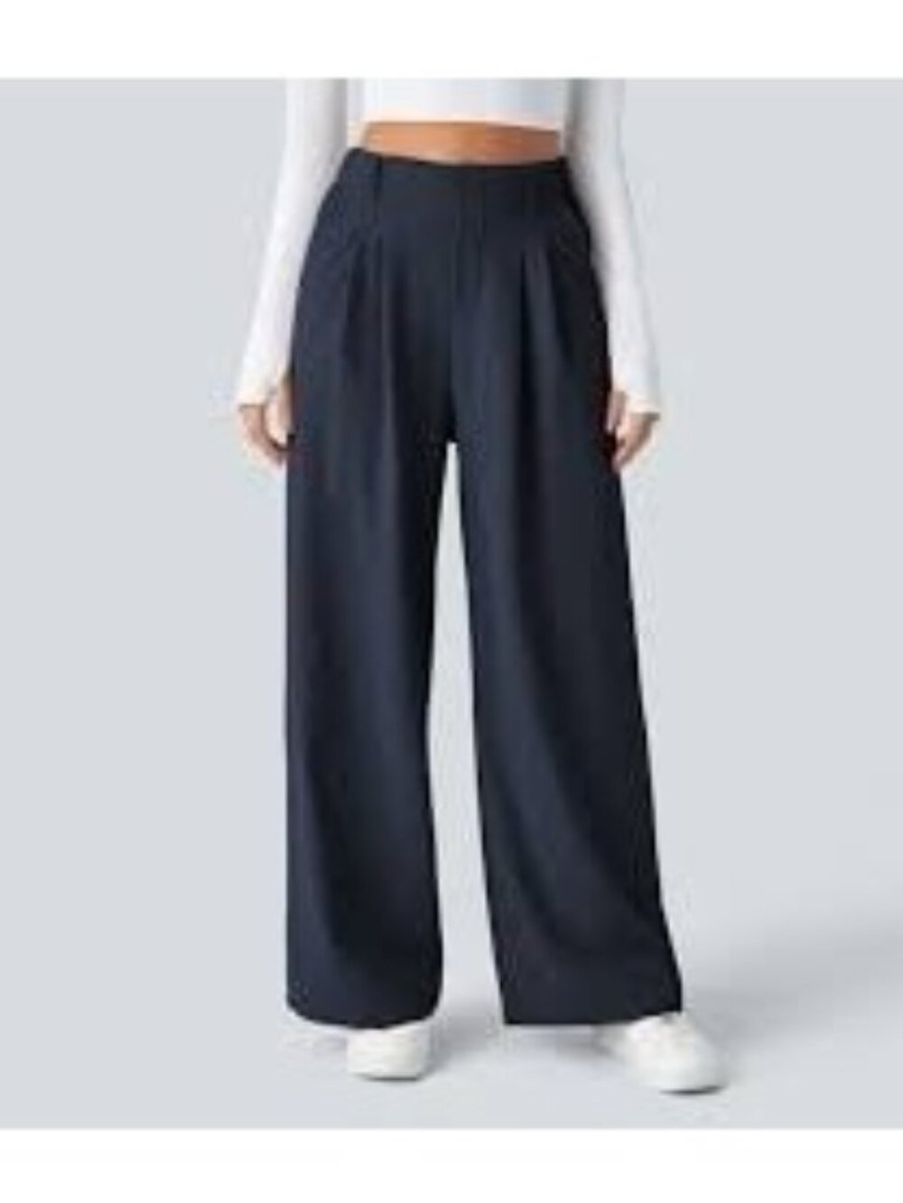Halara Flex High Waisted Pocket Straight Leg Crepe Work Pants Navy NEW Small NWT